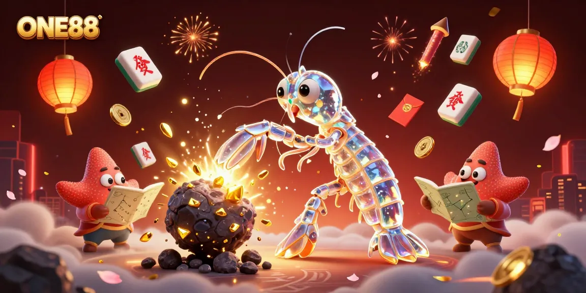 ONE88 brings excitement with a galactic samurai mantis shrimp in a cosmic treasure explosion.