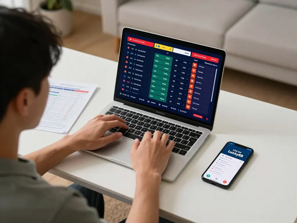 Engaging in online sports betting through the Link vào Lucky88 app with a focused setup.