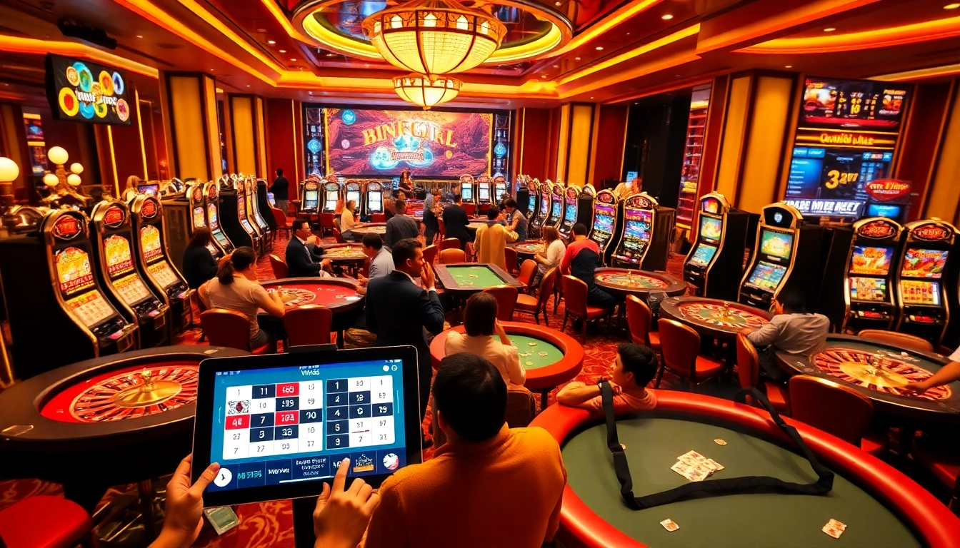 Gamblers enjoying exciting games at WIN88 COM, highlighting luxury casino experience.