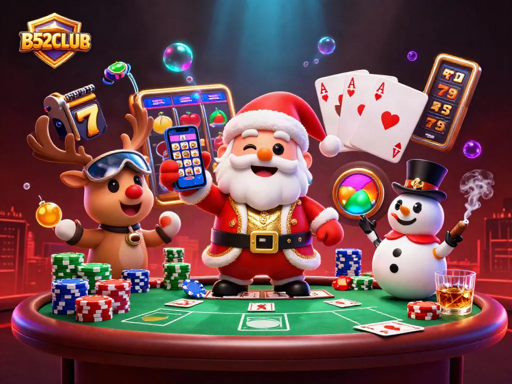 Engage with B52CLUB's exciting jackpot slots in a festive casino scene.