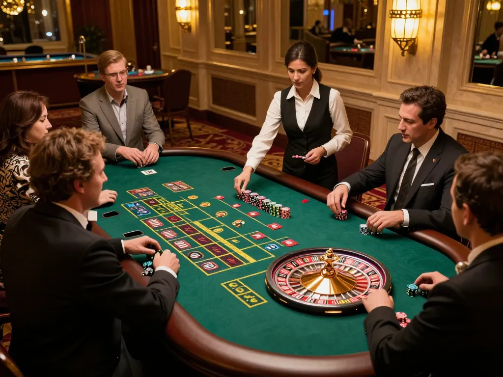Players engaging at the roulette table in the O8 casino, showcasing a vibrant and luxurious atmosphere.
