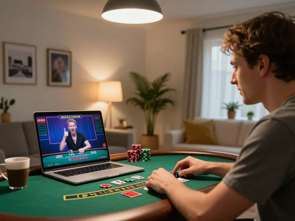 Engaging in live dealer blackjack on laptop while enjoying say88 cozy home surroundings
