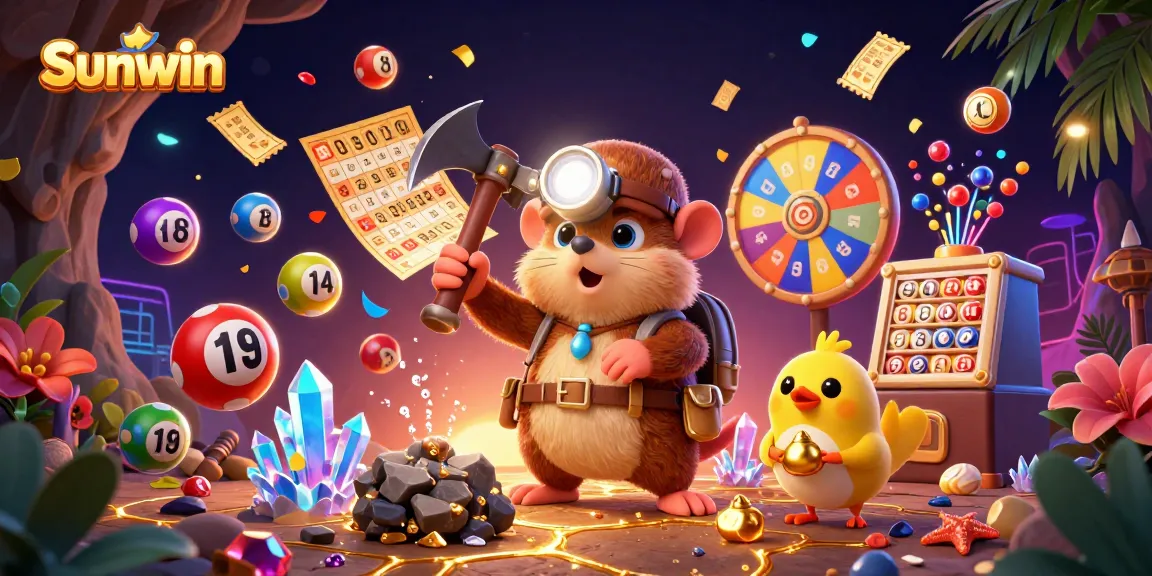 Join Sunwin's thrilling adventure with a treasure hunter mole, as lottery balls and prizes burst into action!