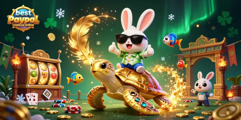 Experience the thrill at the best paypal casinos online with this vibrant 3D scene featuring lucky symbols.