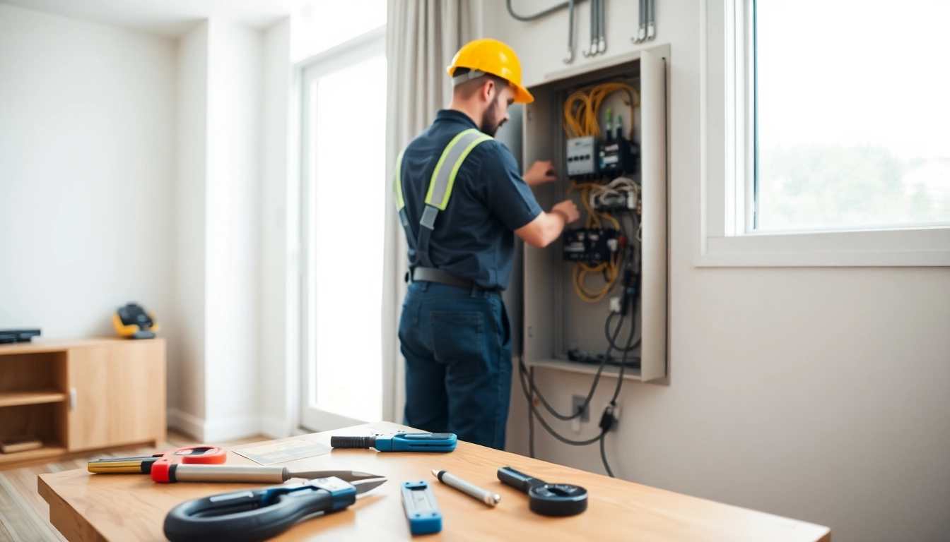 Vancouver electrician performing work on a residential electrical panel with professional tools.