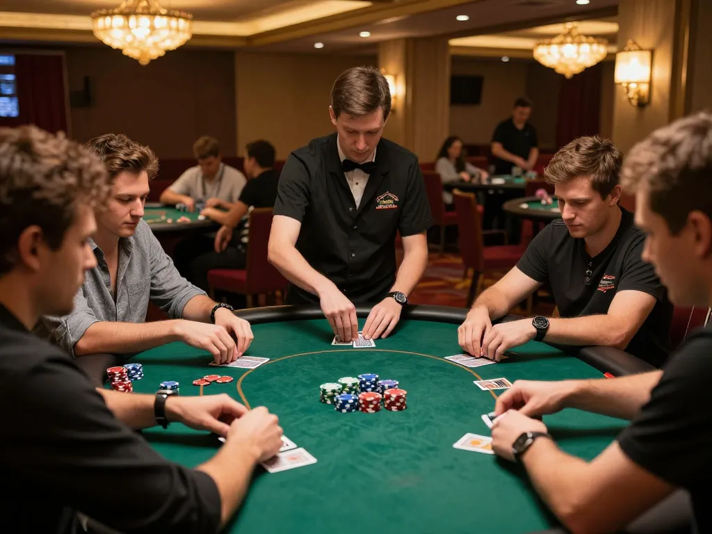 MAY88 poker game in progress with players engaging in strategic moves and vibrant casino atmosphere.