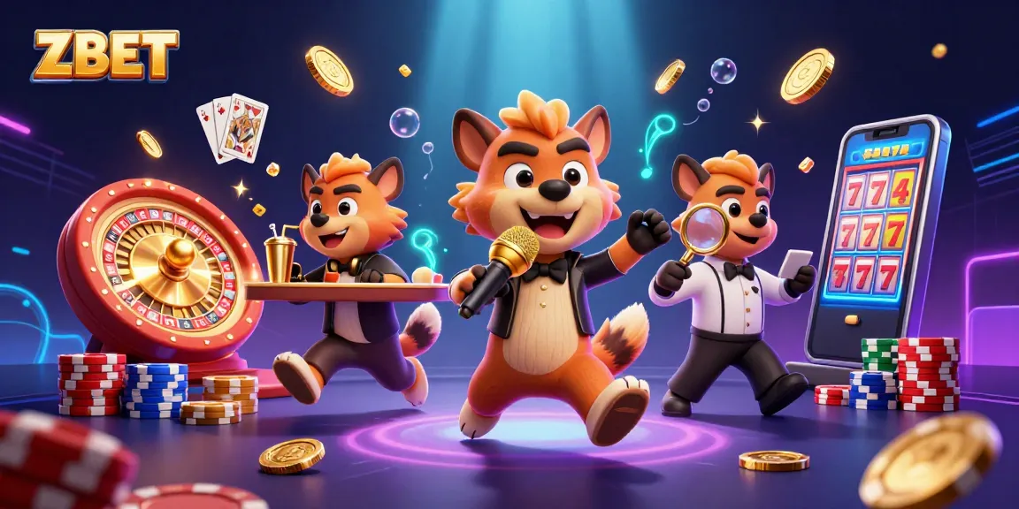 ZBET offers exciting casino games with a dynamic 3D illustration capturing casino fun and laughter.