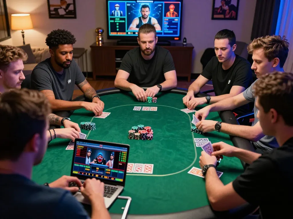 Win138 online poker game featuring diverse players engaging in strategic gameplay with digital avatars