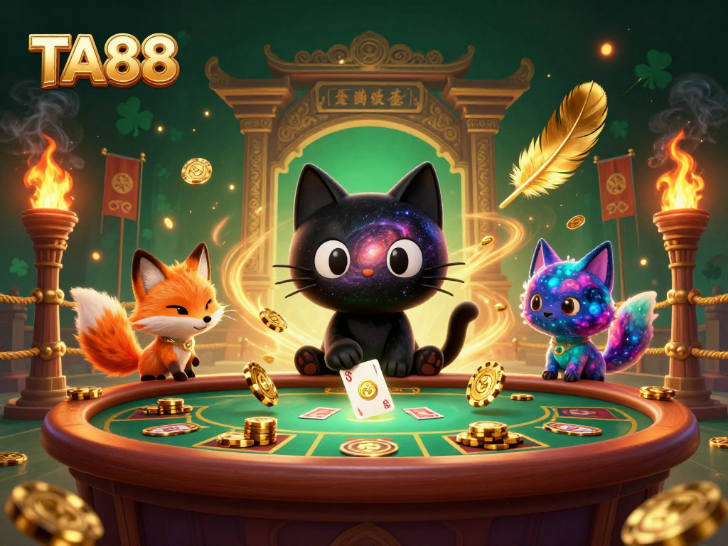 TA88 involves winning strategies with a cosmic casino scene featuring black hole cat and nebula fox.