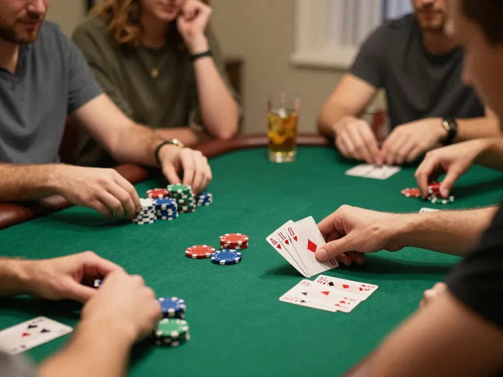 Players enjoying a thrilling poker night at home, showcasing xx88 strategies in action