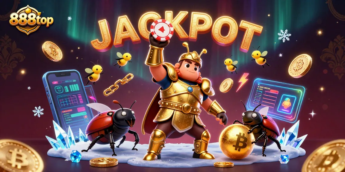 Experience winning thrills with 888top in a vibrant 3D jackpot scene full of energy.