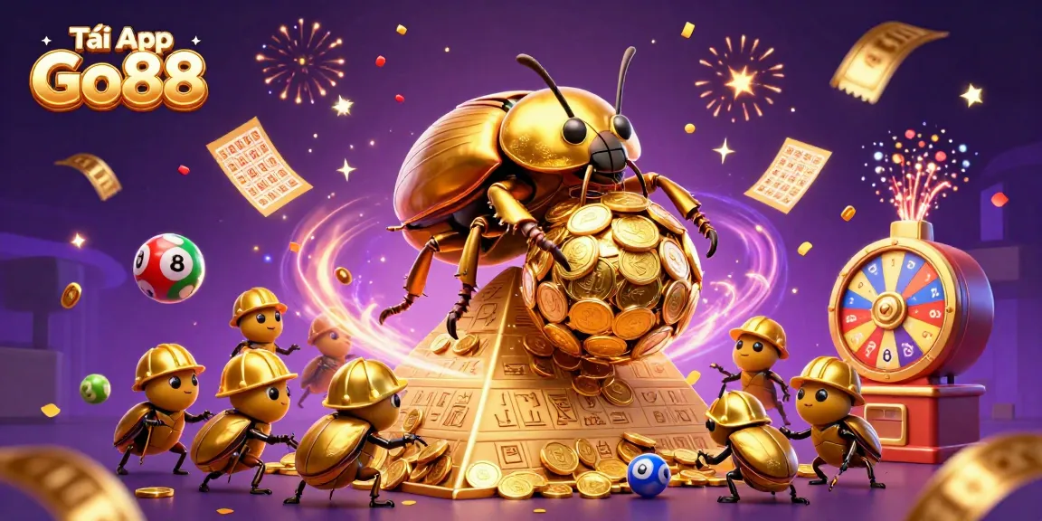 Tải App Go88 with vibrant lottery elements and golden prizes in a dazzling casino scene.
