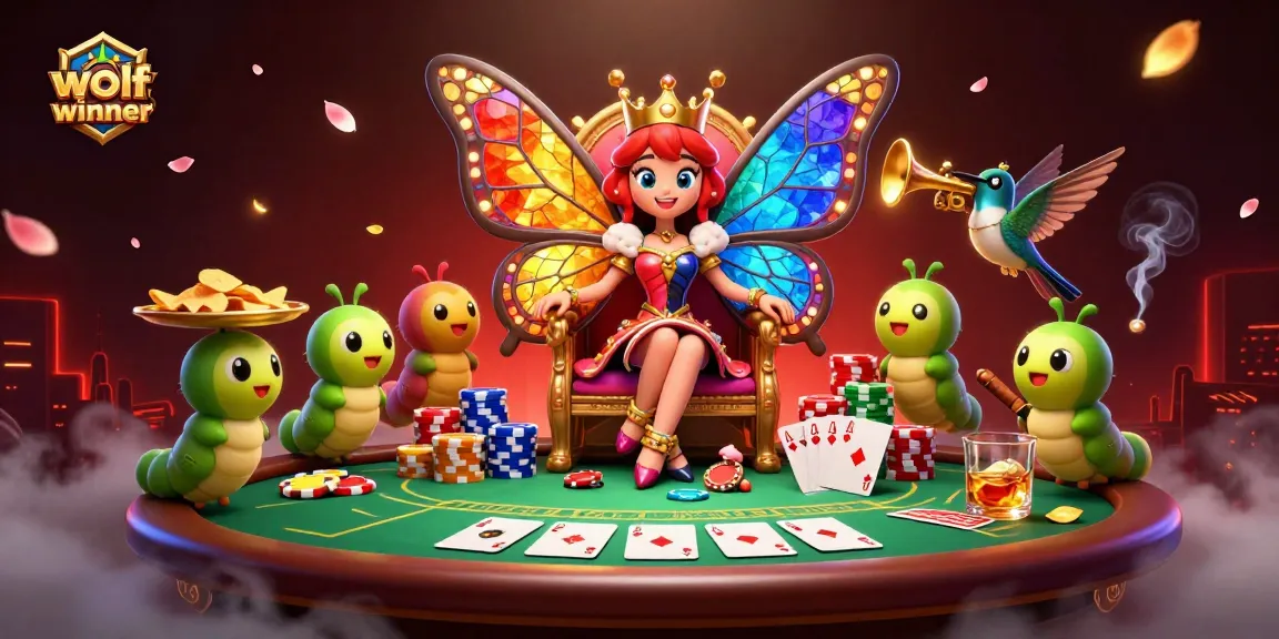 Experience winning tables with wolfwinner's butterfly queen and vibrant poker elements.
