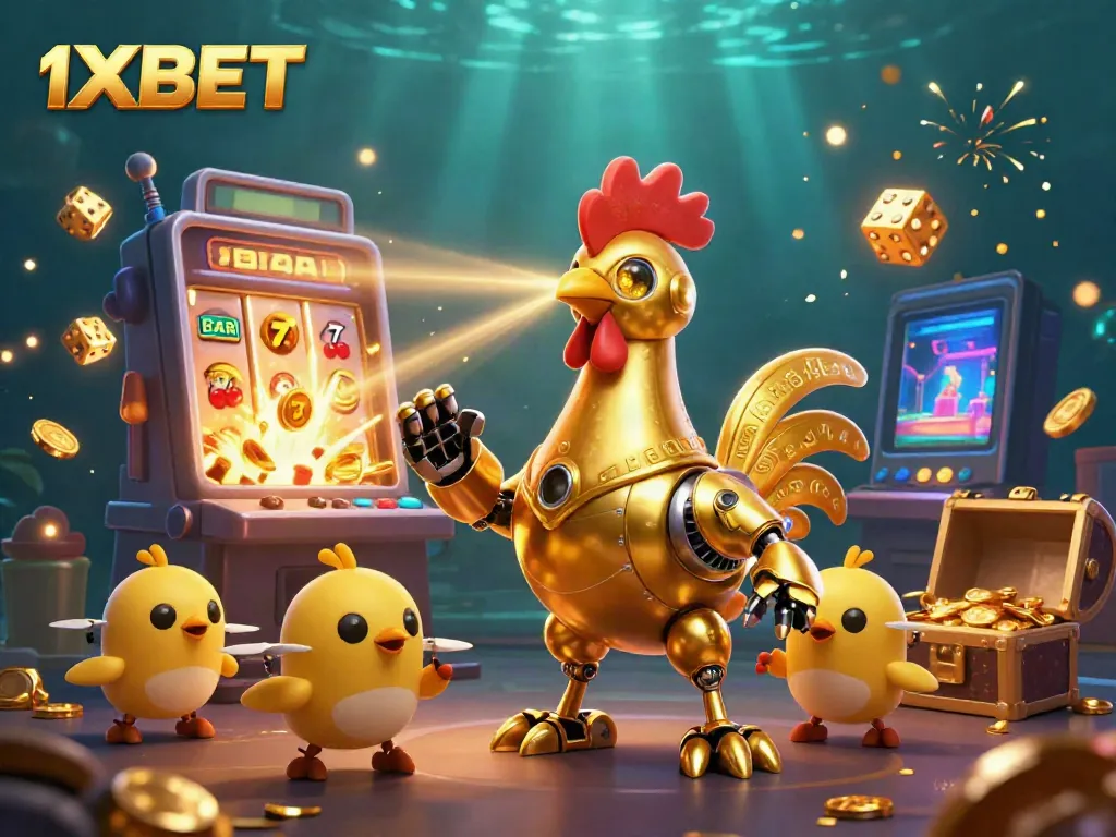 Engage with 1XBET's vibrant casino scene featuring exciting game elements and characters.