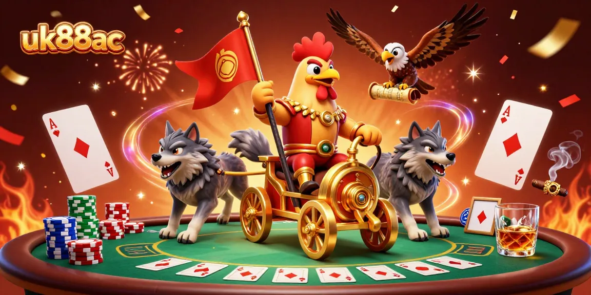 Win big with uk88ac in a thrilling poker showdown featuring a golden warlord and dynamic elements.