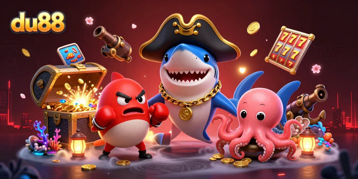 Spin the reels with du88 in a vibrant underwater casino scene with colorful characters.