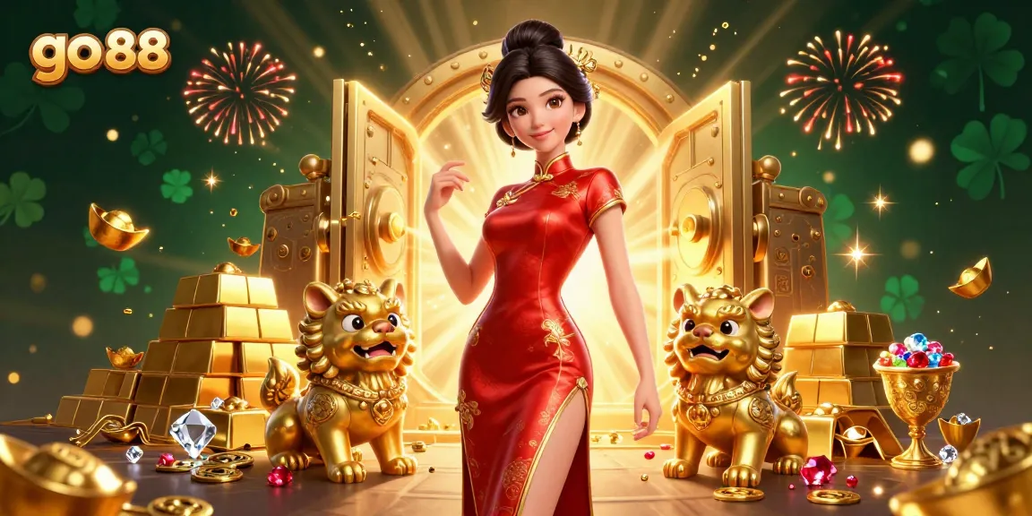 Experience the excitement of go 88 with vibrant casino-themed illustration featuring colorful characters and lavish rewards.