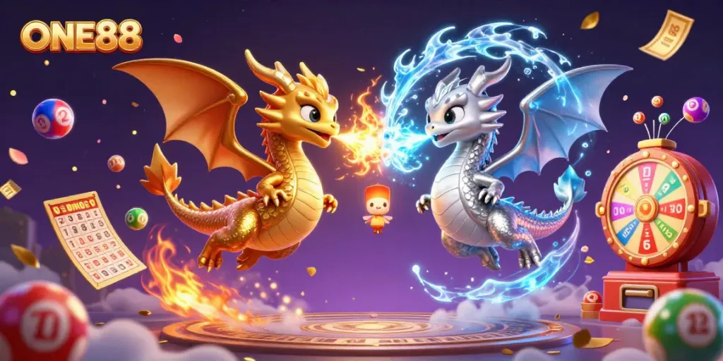 Experience the thrilling world of ONE88 with vibrant casino elements and dynamic dragons!