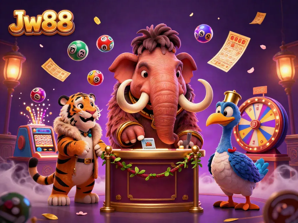 Experience the excitement at Jw88 with vibrant characters and dynamic casino elements.
