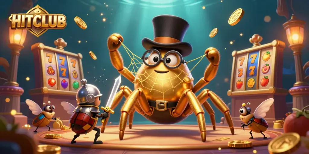 Experience HITCLUB's thrilling slots and jackpots in a dynamic, exciting casino illustration scene.