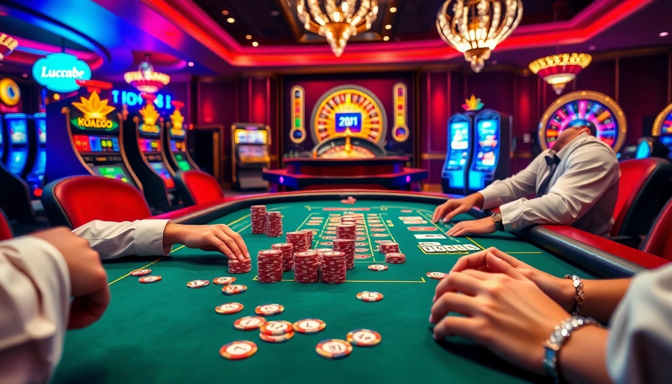 Engaging scene of a poker table at a casino, illustrating Link vào Ku88 with vibrant colors and professional gameplay.