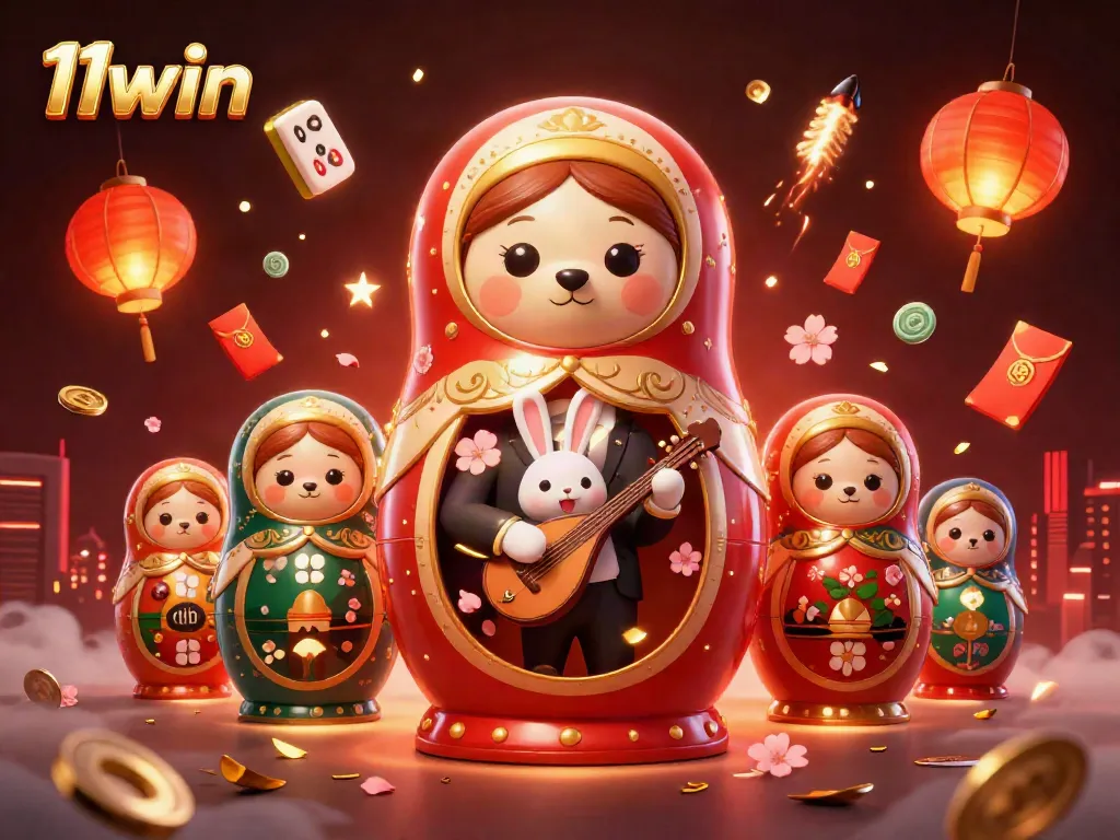 Spin and win with 11win as enchanting bears and a serenading rabbit create a vibrant casino scene.
