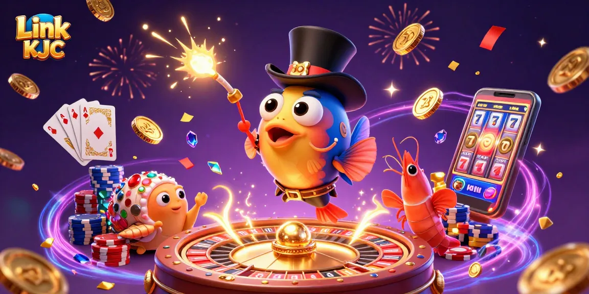 Spin the wheels and win big at Link KJC with dazzling casino elements and vibrant characters.