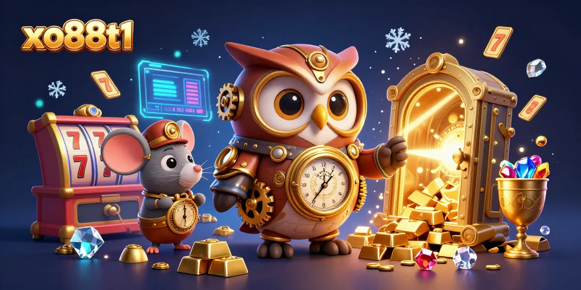 Experience excitement with xo88t1 in this vibrant gambling-themed illustration packed with treasures and casino elements.