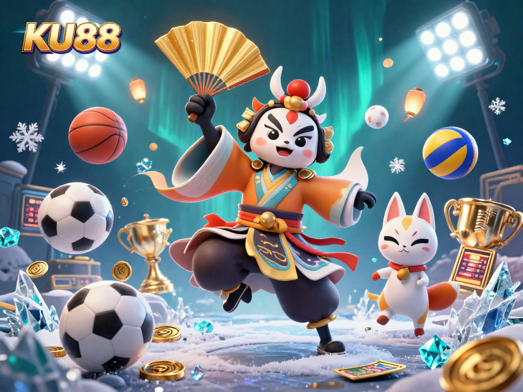 Engage with KU88's immersive gaming experience in this vibrant 3D casino scene filled with action.