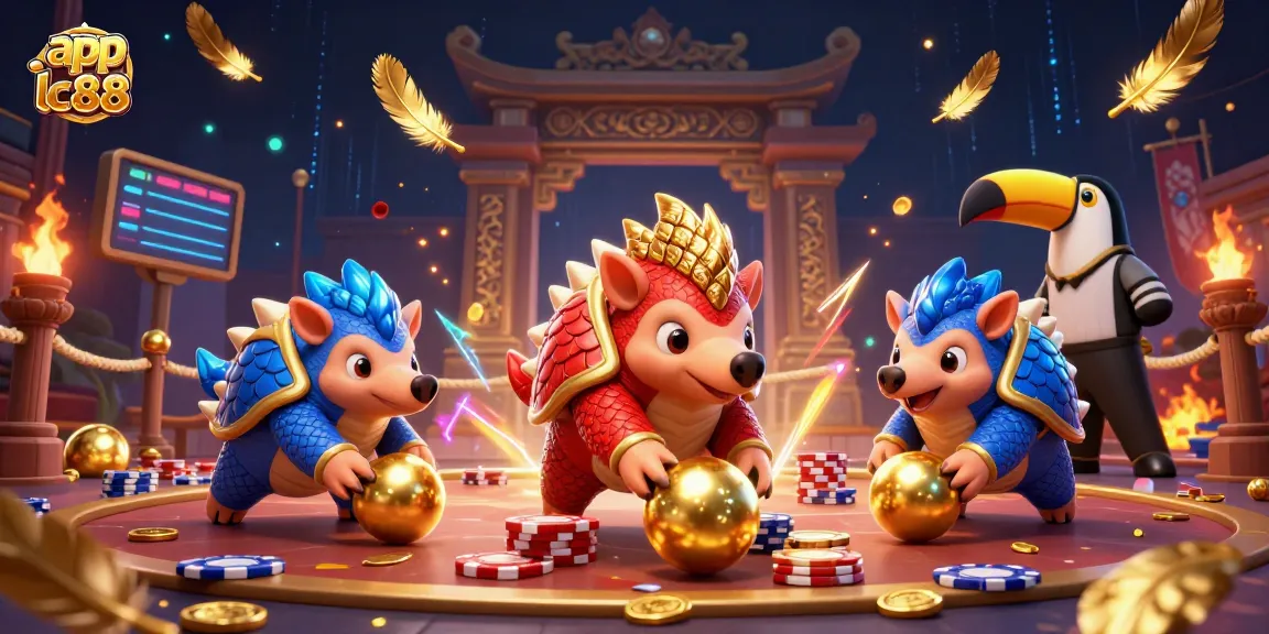 Engage with exciting app lc88 gameplay featuring rival pangolins in a thrilling casino scene.