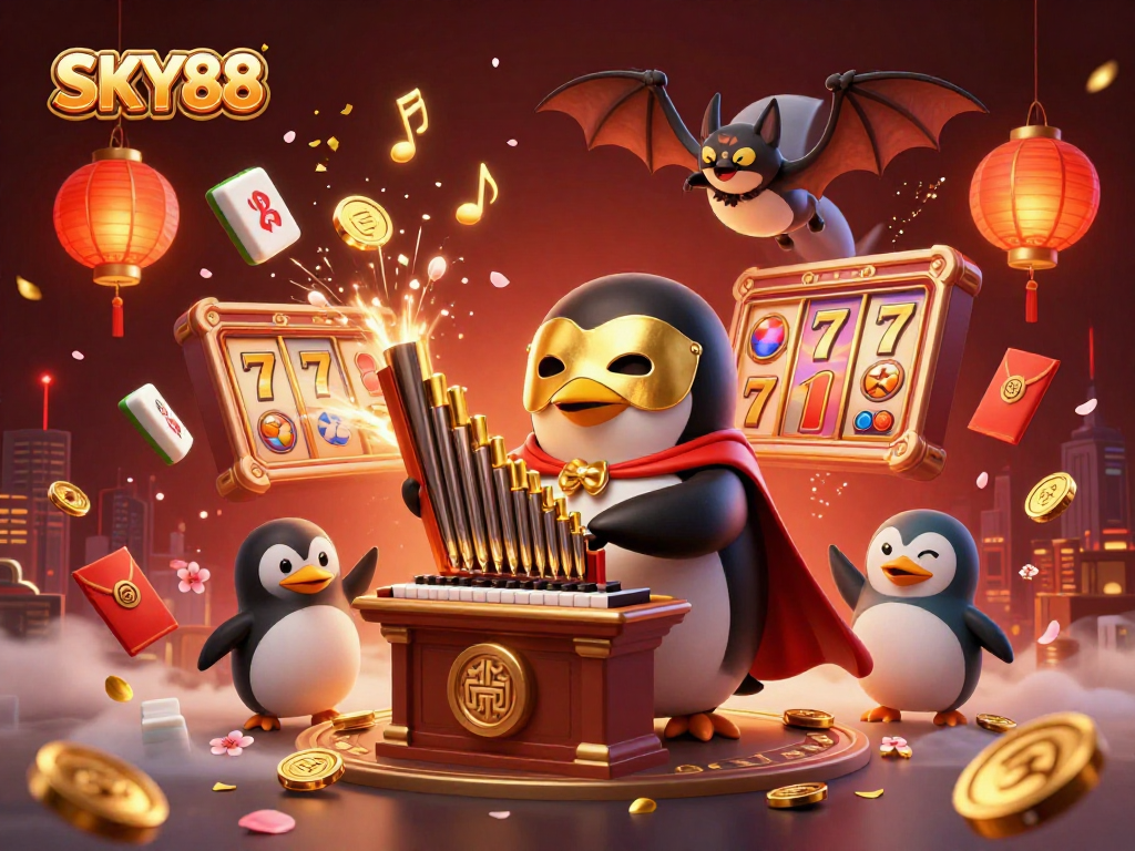 Engage with the thrilling world of SKY88 featuring vibrant casino elements and a captivating scene of fortune.