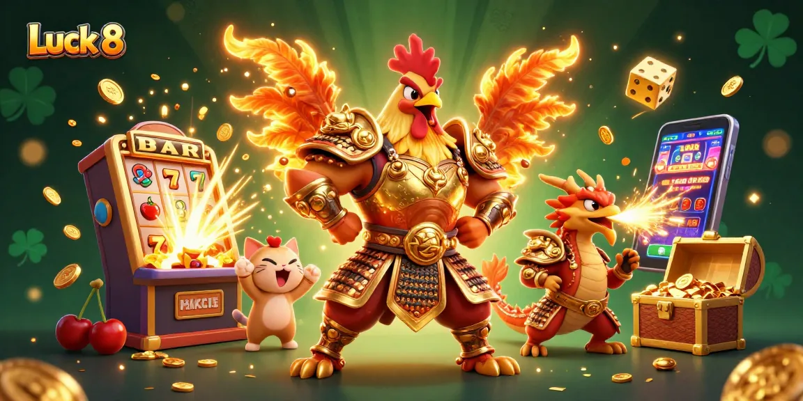 Experience the excitement of Luck 8 with a thrilling 3D illustration showcasing a dynamic gaming scene.