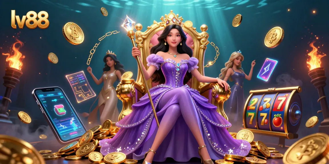 Experience the thrill of lv88 casino with thrilling slot reels and sparkly golden elements.