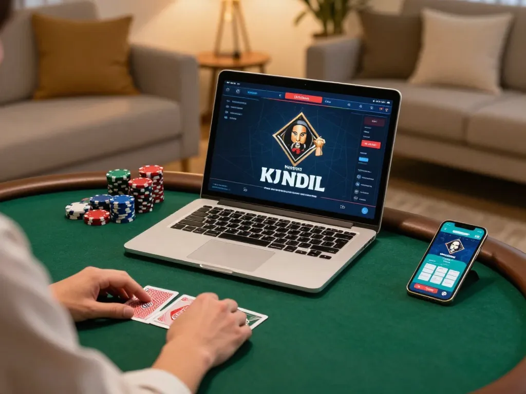 Engaging in an online poker match while accessing Link Sky88 chính thức for secure betting.