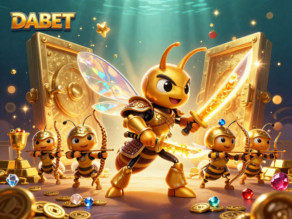 DABET brings vibrant casino excitement in a rich 3D illustration featuring golden hornets and treasure.