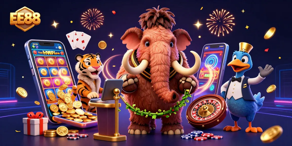 Experience thrilling gameplay at EE88 with a vibrant 3D casino scene featuring iconic characters.