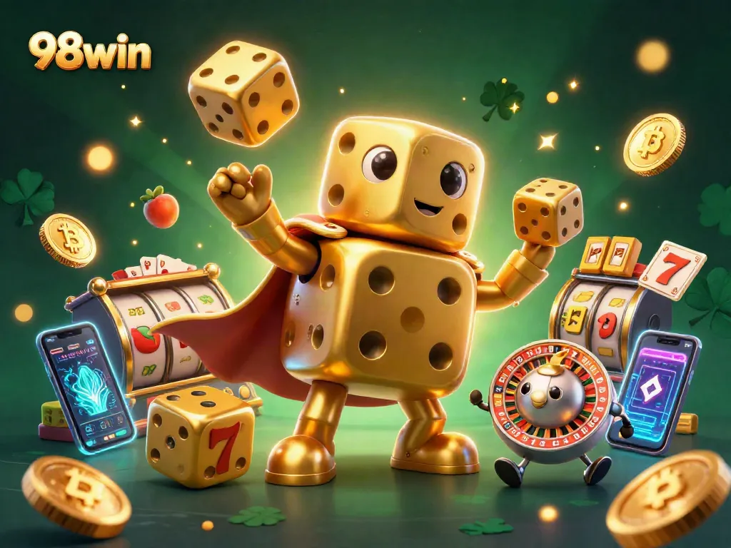 Bet on winning with 98win's vibrant slots and jackpot excitement in a stunning 3D illustration.