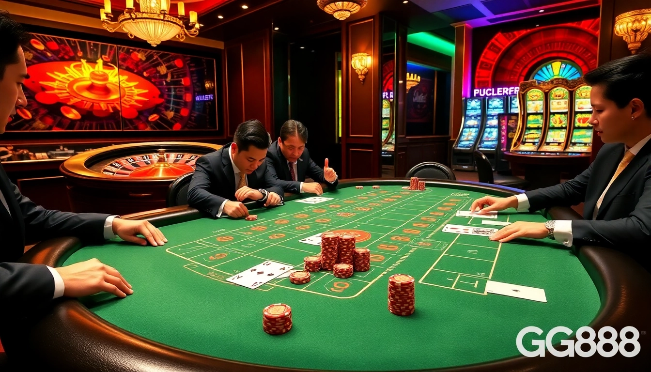 Players engaged at the GG88 baccarat table, focusing on strategy and winning bets.