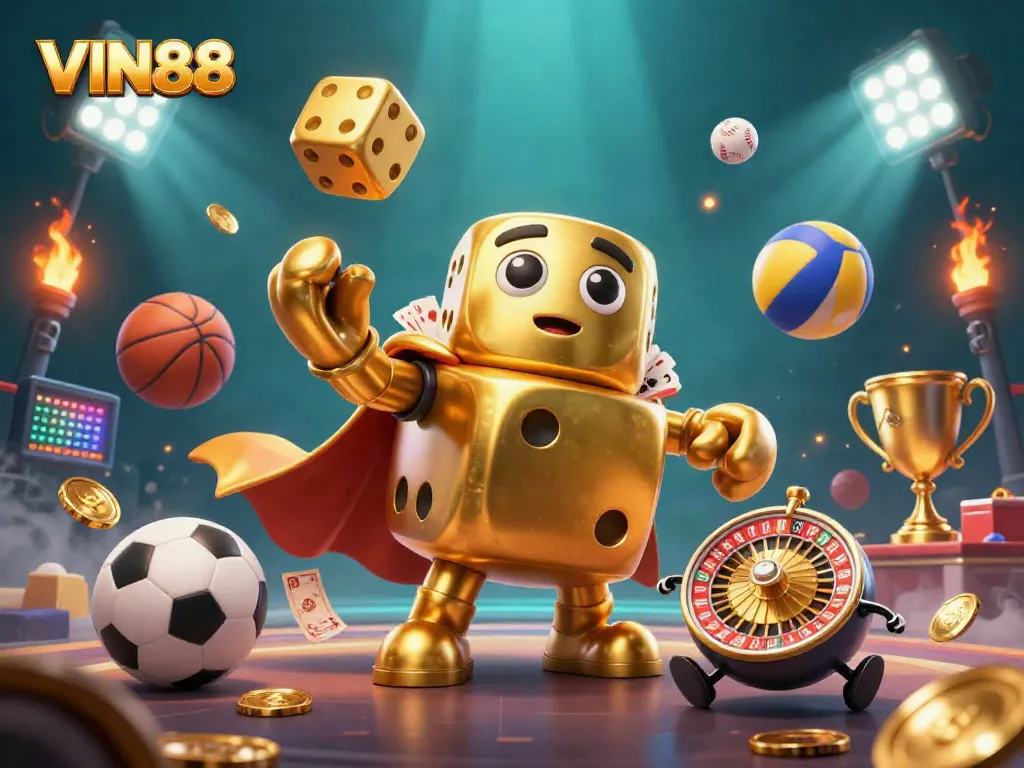 Experience interactive gaming excitement with VIN88's dynamic casino elements and vibrant characters.