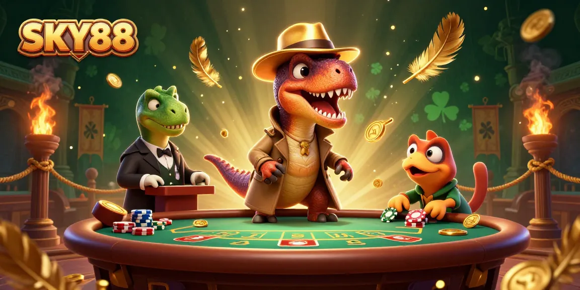 Experience thrilling gameplay at SKY88 with a velociraptor card counter, pit boss, and dynamic casino elements.