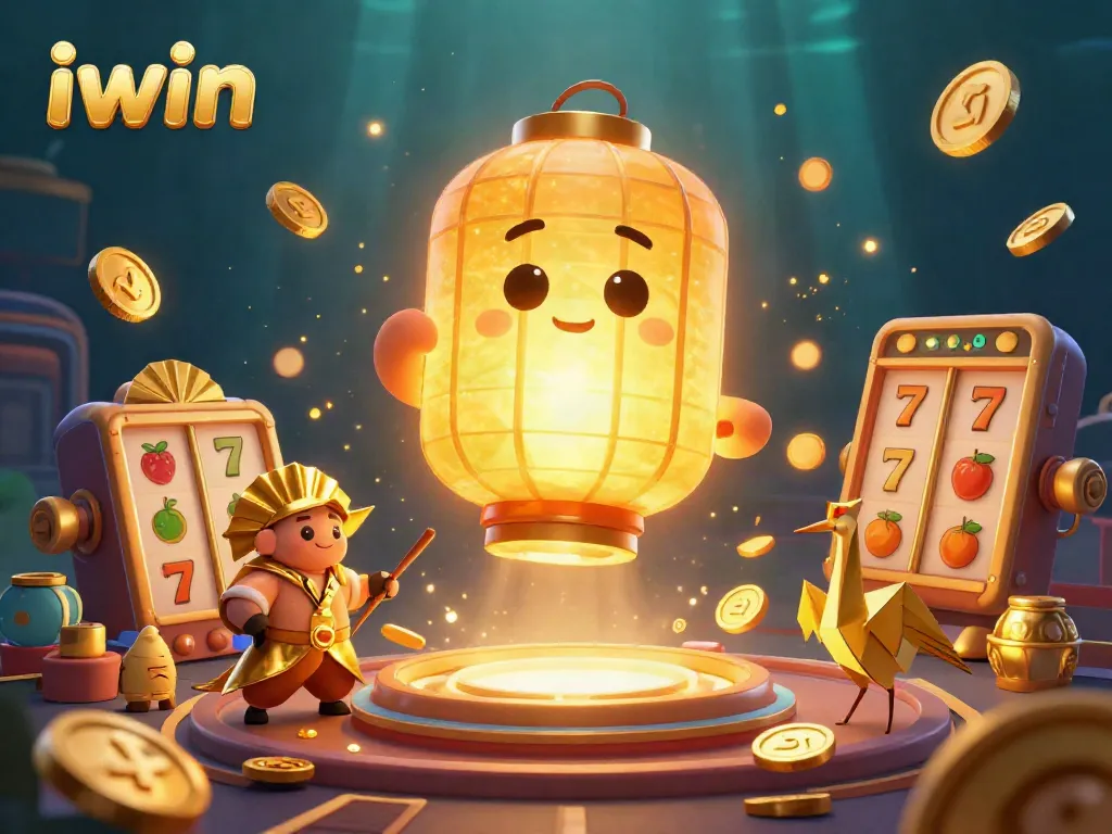 Engage with iwin's dynamic casino world featuring vibrant slot reels and characters in a joyful atmosphere.