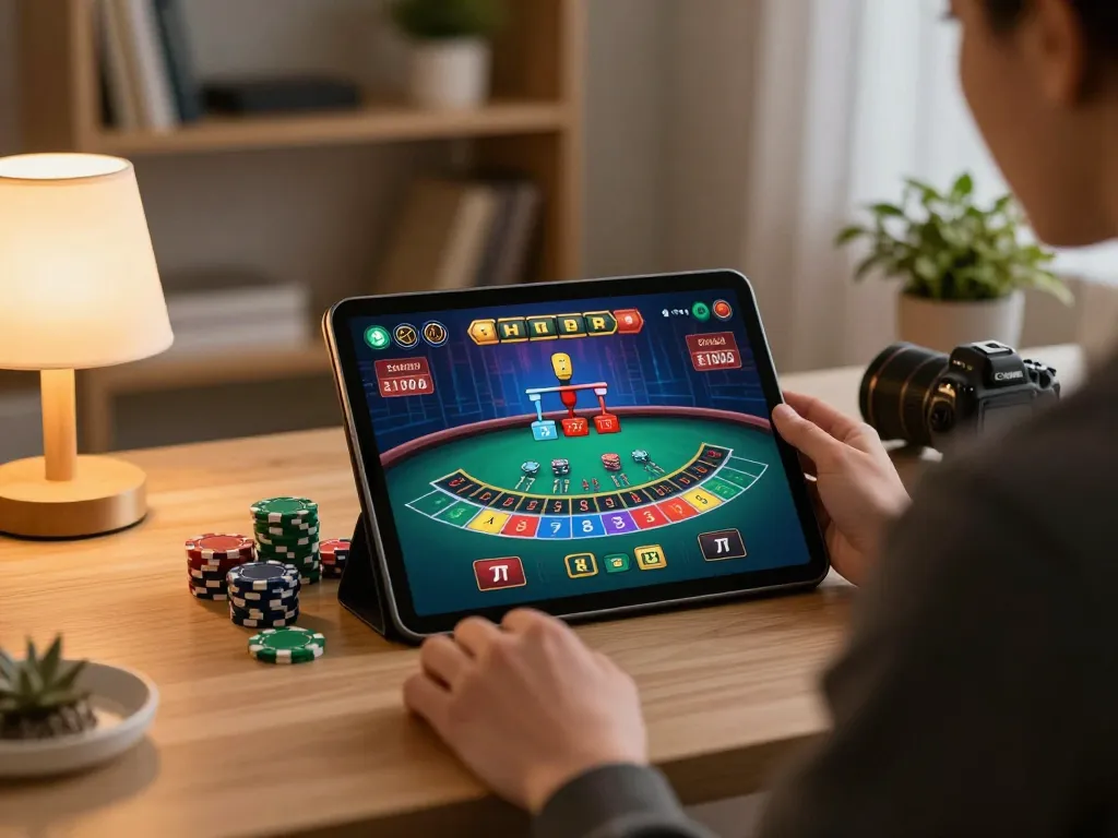 Player engaging in the RR 88 live blackjack game on a tablet at home, showcasing a cozy and strategic gaming atmosphere.
