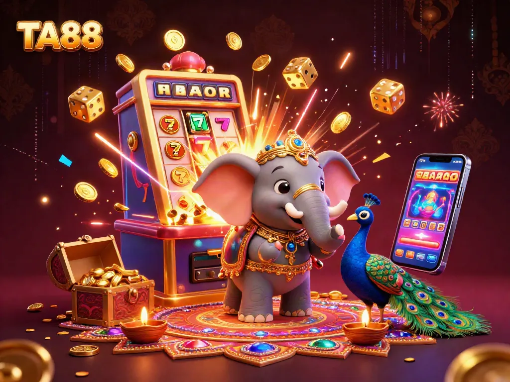 Experience winning spins at TA88 with vibrant slot machines and festive elements all around.