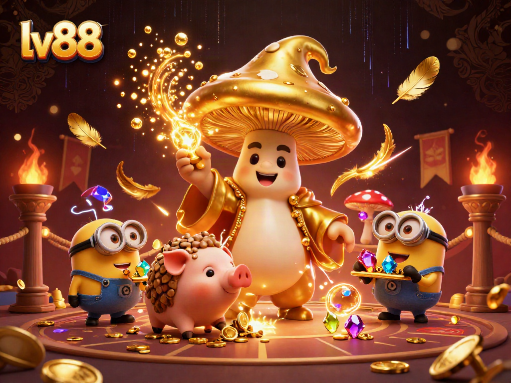 Experience thrilling lv88 casino magic with a golden wizard, truffle pig, and treasure minions.