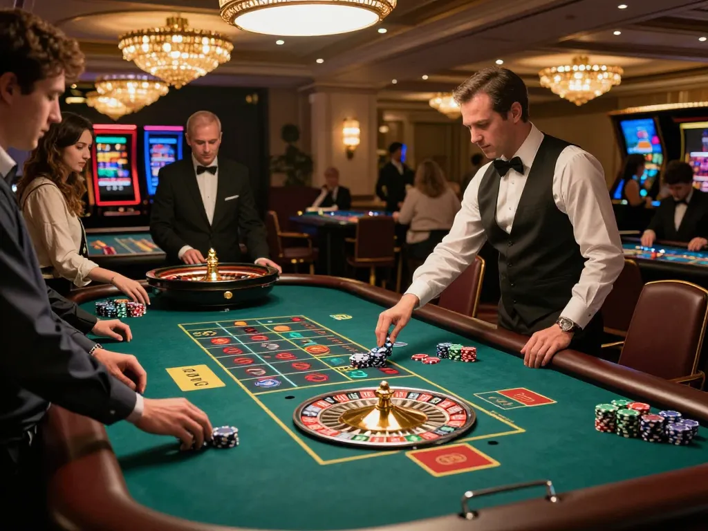 Sky 88 roulette table with players engaged in betting, showcasing casino excitement