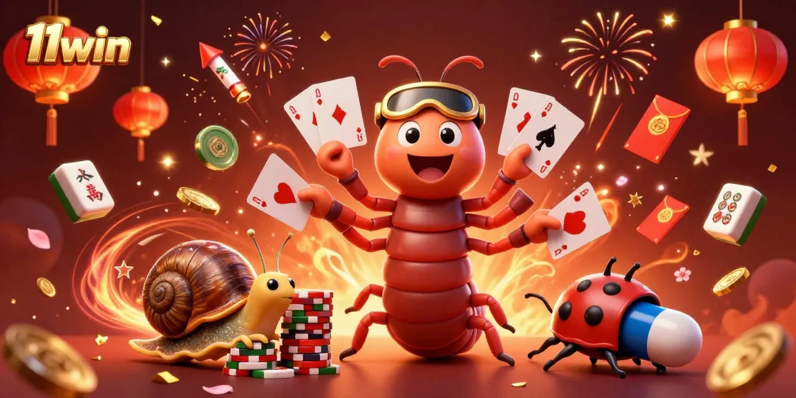 Engage with 11win's exciting casino scene featuring a millipede dealer and vibrant elements.