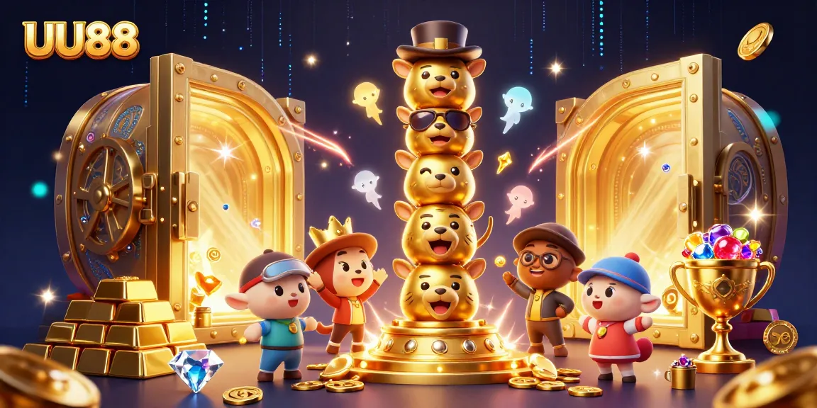 Join games at UU88's dynamic casino with rich 3D illustration of a lively totem and treasure.