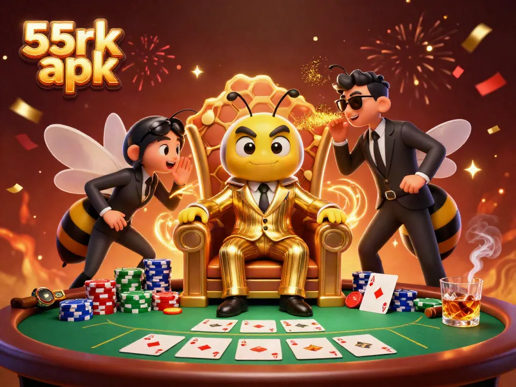 Experience the excitement of 55rk apk with a cartoon mob boss and his lavish casino backdrop.