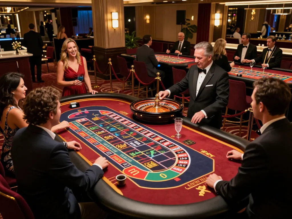 Players enjoying roulette at a luxurious casino venue, highlighting tr88 excitement.