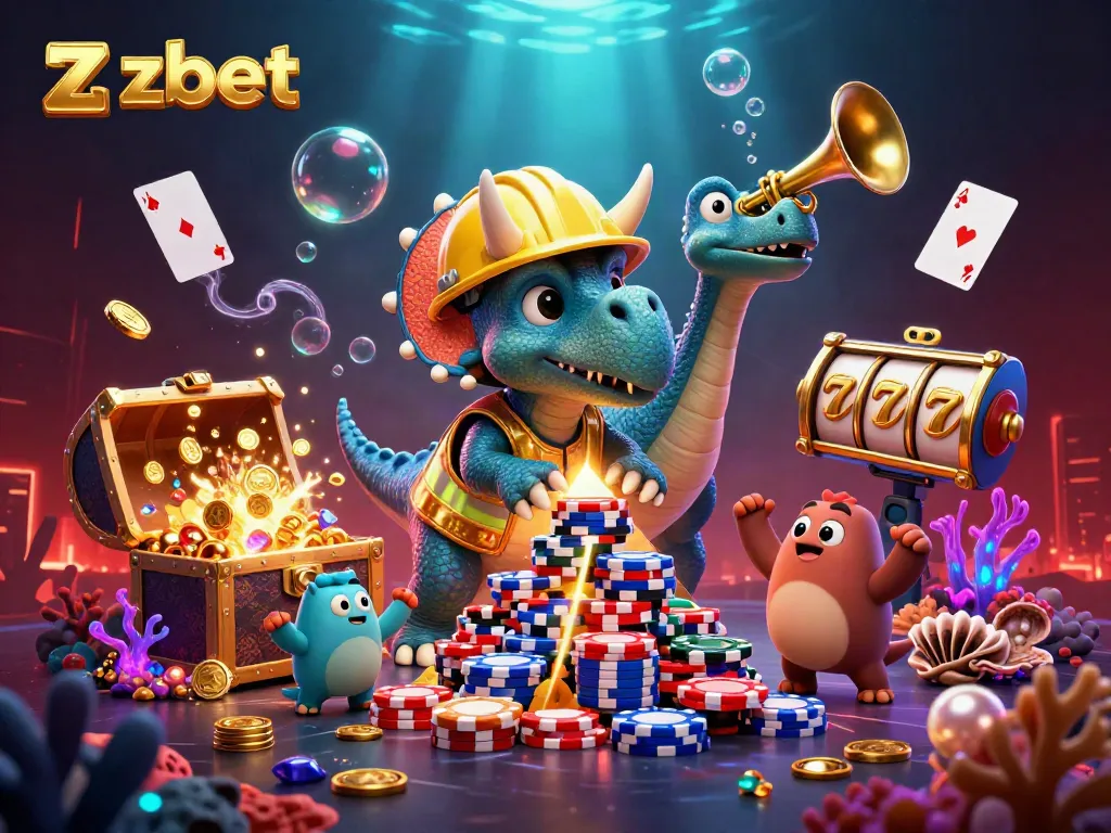 Zbet captivates players with an interactive scene of dinosaurs celebrating a winning poker game.